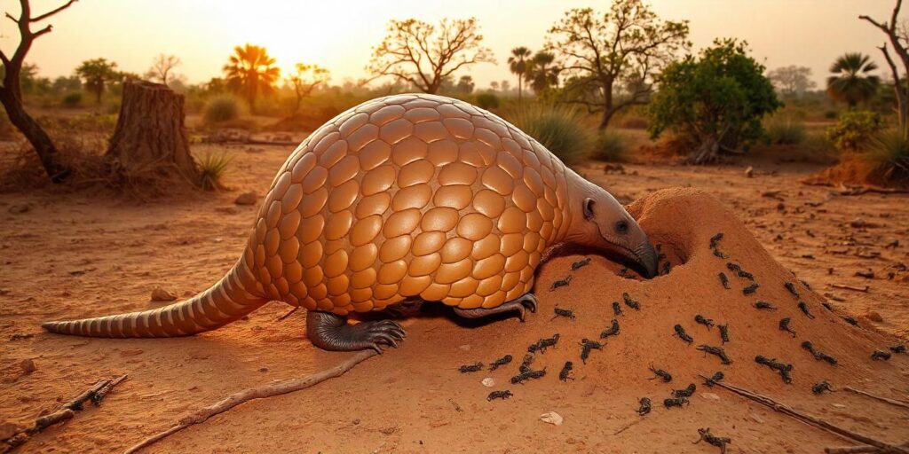 Indian Pangolin - A detailed close-up of the tough, keratinous scales that cover the pangolin's body.