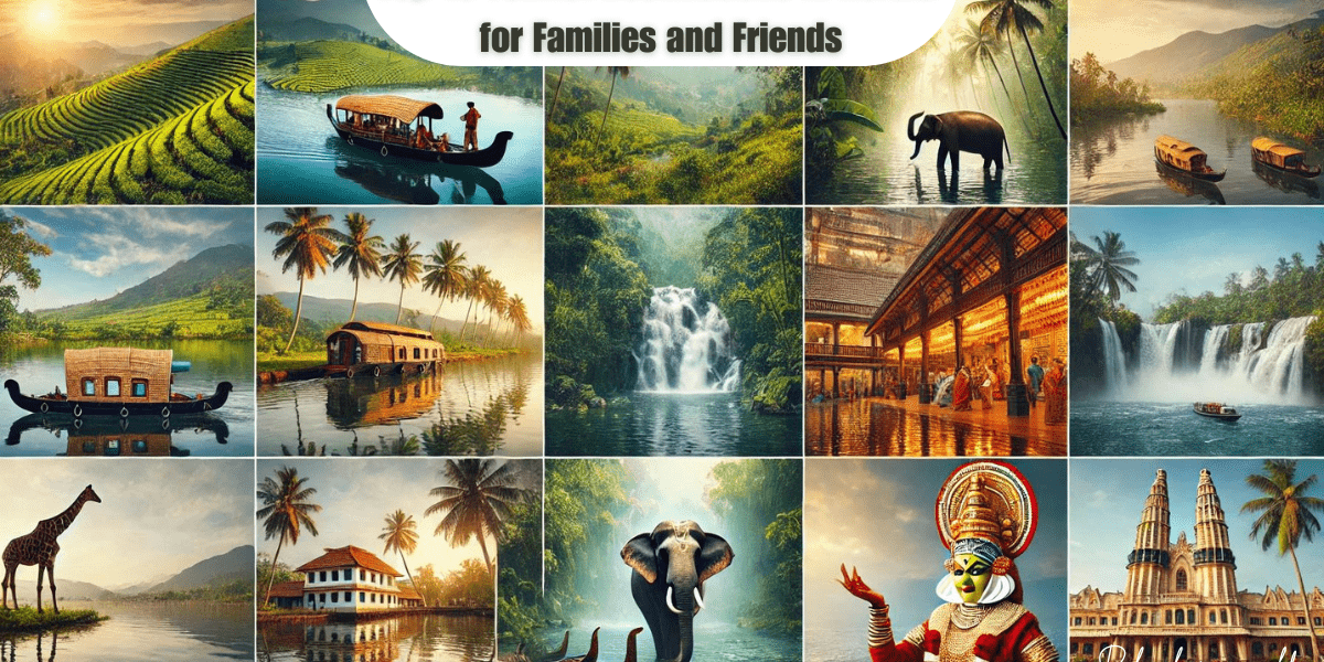 a collage of images of places Top 10 Tourist Destinations in Kerala for Families and Friends