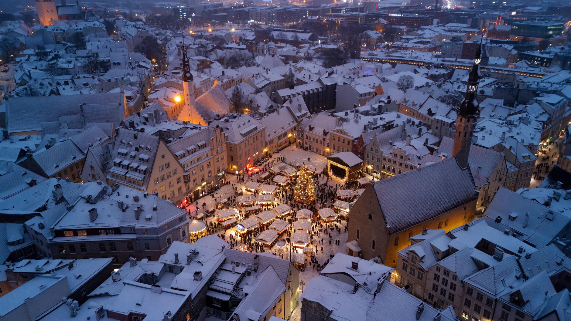 enchanting aerial view of tallinn s christmas market