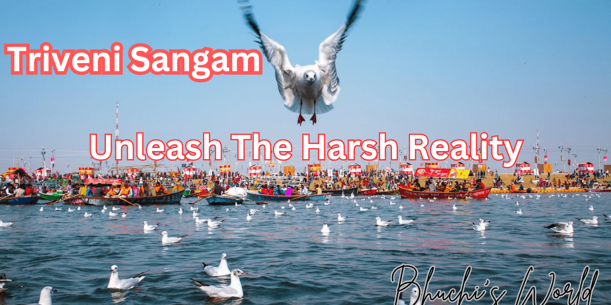 Triveni Sangam, the holy confluence of Ganga, Yamuna, and Saraswati rivers in Prayagraj.